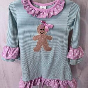 Striped Mint & Pink Gingerbread Ruffle Dress